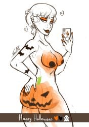 breasts halloween juanesafm_(artist) looking_at_viewer looking_back tagme