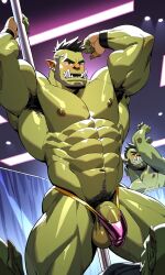 abs ai_generated armpit_hair armpits balls bara beard big_balls big_penis blush bulge bulge_through_clothing green-skinned_male green_body green_skin hairy_chest kurohudeai male male_nipples male_only male_pubic_hair muscles muscular muscular_male nipples orc orc_male pecs pectorals penis penis_outline pointy_ears pubes pubic_hair teeth teeth_visible tusks underwear underwear_only