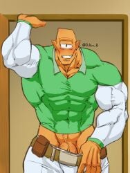 1boy alien allen_the_alien bara big_penis blush bulge bulge_through_clothing clothing d_ron_r flaccid gay invincible invincible_(comics) invincible_(tv_series) looking_at_viewer male male_nipples male_only muscular_male nipples penis penis_outline solo solo_male tight_clothing ろん