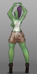 ass athletic_female back_view blizzard_entertainment breasts color diklonius female green_skin oc orc orc_female original_character shorts side_boob sketch solo solo_female thick_thighs topless topless_female violet_hair world_of_warcraft