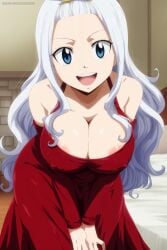 ai_generated areola_slip areolae artkoikoi bent_forward big_breasts blue_eyes breasts breasts_focus cleavage cleavage_focus erect_nipples_under_clothes fairy_tail female female_focus female_only hi_res huge_breasts koikoi looking_at_viewer mirajane_strauss pink_areola red_dress solo solo_female solo_focus white_hair