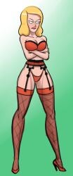 adult_swim angry_face beth_smith blonde_hair bra breasts cleavage color diklonius female female_only fishnet_stockings garter_belt high_heels huge_breasts lingerie mature_female milf panties rick_and_morty sketch stockings thick_thighs