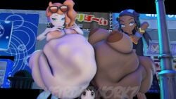 3d 3girls belly big_belly big_breasts breasts dark-skinned_female dark_skin female huge_belly mrweirdworkz nessa_(pokemon) nipples pokemon red_hair same_size_vore sonia_(pokemon) vore weirdworkz