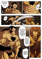 2boys abs anthro balls blood censored comic darius_(fullmetal_alchemist) english_text feline fullmetal_alchemist fur furry gay hairy heinkel human lion male male/male male_only muscles pecs penis translated yaoi zelo_lee