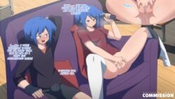 1boy 1girls blue_eyes blue_hair brother_and_sister casual casual_boner casual_erection casual_exposure casual_masturbation casual_nudity embarrassed expressionless femboy fingering fingering_self fingerless_gloves flustered hard_on hikaru_shimoto living_room masturbating masturbation original_character poking_penis precum precum_through_clothing pussy shocked shocked_expression shocked_eyes siblings socks spreading spreading_legs uncensored vaginal_penetration zukafu_shimoto zukafu_shimoto_(character)