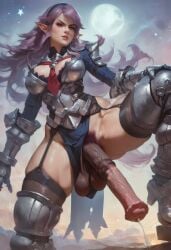 1futa ai_generated animal_genitalia_on_humanoid armor armor_knight_(disgaea) armored_boots armored_gloves babski326 big_balls boots breasts cleavage disgaea disgaea_d2 earrings equine_penis full_moon futa_only futanari garter_straps gauntlets greaves hairband half-erect horsecock horsecock_futanari horsecock_on_humanoid huge_cock jewelry large_breasts lips long_hair looking_forward low-angle_view moon necktie night nippon_ichi_software penis pointy_ears precum pubic_hair purple_hair red_eyes sagging_balls solo solo_futa testicles video_games