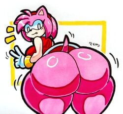 amy_rose ass bottomless breasts female hedgehog huge_ass motion_lines mr.ctm peace_sign sega sonic_(series) thick_thighs tongue_out video_games wide_hips