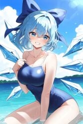 aged_up ai_generated cirno smiling_at_viewer swimsuit touhou