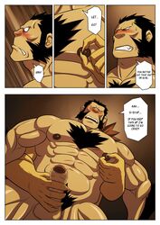 2boys abs anthro balls blood blush censored comic darius_(fullmetal_alchemist) english_text feline fullmetal_alchemist fur furry gay grope hairy handjob heinkel human lion male male/male male_only muscles nipple_pinch pecs penis translated yaoi zelo_lee