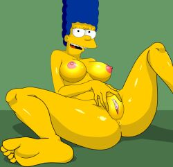 big_breasts blue_hair female hair_blue marge_simpson milf shaved_pussy solo_female the_simpsons yellow_body yellow_skin