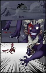 absurd_res activision blood bodily_fluids claws comic dark_spyro digital_media_(artwork) dragon feral fight flame_(spyro) hi_res male mythological_creature mythological_scalie mythology scalie solo spyro spyro_the_dragon tail teeth the_legend_of_spyro wings wounded xannador