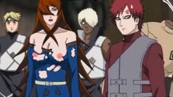 1girls 3boys big_breasts black_eyes blank_eyes blonde_hair breasts breasts_out breasts_out_of_clothes brown_hair c_(naruto) dark-skinned_male dark_skin darui dissolving dissolving_clothes edit exposed_breasts gaara green_eyes light-skinned_female light-skinned_male light_skin long_hair looking_at_partner looking_away looking_to_the_side mature mature_female mei_terumi mizukage naruto naruto_(series) naruto_shippuden nervous_face nipples nosebleed nude_filter ponchocop red_hair revealing_clothes ripped_clothing screencap screenshot_edit shameless short_hair sweat sweatdrop sweating terumi_mei third-party_edit torn_clothes unaware very_long_hair voluptuous white_hair