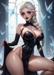 1girls ai_generated big_breasts braided_hair cleavage elsa_(frozen) frozen_2 goth goth_girl league69 long_hair looking_at_viewer thighs