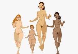 4girls animated barefoot bouncing_breasts breasts completely_nude completely_nude_female earrings female female_only jiggle long_hair multiple_girls naked navel nipples nude nude_female nudist ponytail pubic_hair running tied_hair unknown_artist