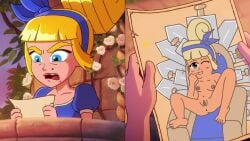 blonde_hair blue_eyes clash_royale dagger_duchess_(clash_royale) draw editor_uno female_only little_prince_(clash_royale) nude nude_female public_nudity pussy spread_legs throne