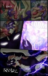 activision bite blood bodily_fluids comic dark_spyro digital_media_(artwork) dragon duo fangs feral flame_(spyro) horn male mythological_creature mythological_scalie mythology scalie spyro spyro_the_dragon teeth the_legend_of_spyro wings wounded xannador