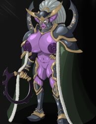 1girls athletic_female blizzard_entertainment breasts_bigger_than_head female huge_breasts maiev_shadowsong night_elf purple_skin pussy scpony2 solo thick_thighs thighhighs warcraft white_hair world_of_warcraft