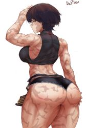 1girls ass ass_focus big_ass big_breasts big_butt black_hair booty_shorts breasts dark_hair duffmox glasses jujutsu_kaisen light-skinned_female light_skin muscles muscular muscular_arms muscular_female muscular_thighs scars scars_all_over thick_thighs thighs zenin_maki