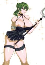 big_breasts female female_focus female_only green_hair large_breasts lesox222 long_hair looking_at_viewer pale-skinned_female pale_skin solo solo_female solo_focus sousou_no_frieren thick_thighs ubel_(sousou_no_frieren) weapon wide_hips wide_thighs