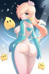 5_fingers ass blonde_hair blue_eyes bodysuit female female_only gloves human jpeg looking_at_viewer luma mario_(series) mario_kart mrrollingcircle nintendo princess_rosalina sideboob solo tagme