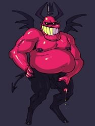 1boy 2_horns 3:4 antonblast balls belly big_belly black_balls black_penis demon demon_humanoid drawfag genitals glans hi_res horn humanoid humanoid_genitalia humanoid_penis male male_humanoid male_only nipples overweight overweight_humanoid overweight_male penis satan_(antonblast) solo tail teeth unknown_artist wings