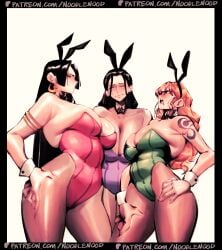 3girls aroodnoodle black_hair boa_hancock bunny_ears bunnysuit female female_only multiple_girls nami nami_(one_piece) nico_robin noodlenood one_piece orange_hair pale-skinned_female pale_skin post-timeskip