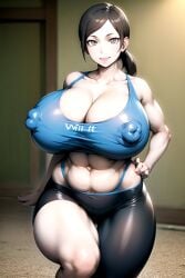 1girls abs ai_generated athletic athletic_female big_breasts big_nipples female female_only g-string gray_skin huge_breasts kunaboto_(style) large_breasts light-skinned_female light_skin long_hair looking_at_viewer misspelling muscular_female nipples_visible_through_clothing ponytail pubic_hair reficulsenpai solo sports_bra sportswear thick_thighs thong venus_body wii_fit wii_fit_trainer will_fit_girl