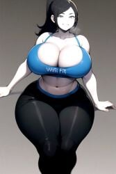 1girls ai_generated big_breasts cleavage large_breasts long_hair looking_at_viewer ponytail reficulsenpai solo thick_thighs wii_fit_trainer will_fit_girl