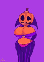 bbr2 beach_buggy_racing_2 big_ass big_breasts black_clothing breasts breasts_out color colored first_porn_of_character huge_breasts mr._happy mr._happy_(bbr2) orange_body orange_eyes orange_skin pumpkin pumpkin_head purple_background purple_clothing slickflipper