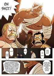 abs balls blonde_hair clothes comic darius_(fullmetal_alchemist) english_text fullmetal_alchemist gay hair heinkel human laboratory male male/male male_only moustache muscles pecs penis roa translated uniform yaoi zelo_lee