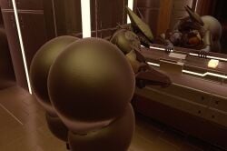 3d 3d_(artwork) ambiguous_gender anthro anthrofied ass_focus big_ass big_thighs black_body blade_wolf claws fagottini31 huge_ass huge_thighs machine metal_gear mirror robot solo thick_thighs wide_hips