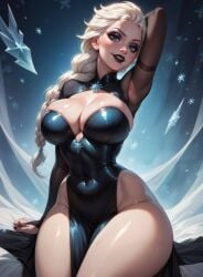 1girls ai_generated big_breasts braided_hair cleavage elsa_(frozen) frozen_2 goth goth_girl league69 long_hair looking_at_viewer pelvic_curtain thighs