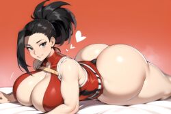 1girls ai_generated big_breasts boku_no_hero_academia cleavage daidouji_(artist) daidoujipv huge_ass huge_butt long_hair looking_at_viewer momo_yaoyorozu my_hero_academia ponytail thick_thighs thighs