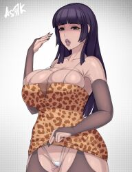 astlk breast breasts female leopard_print lifting_dress overflowing_breasts skirt