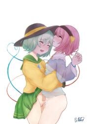 1futa 1girls absurd_res balls bottomless breasts clothed clothing crying cum cum_in_pussy cum_inside duo erection female futa_on_female futanari green_hair hi_res human incest koishi_komeiji light-skinned_female light-skinned_futanari light_skin mostly_clothed penis pink_hair satori_komeiji short_hair skirt small_penis standing tears touhou withpote