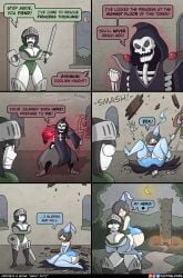 armored_female big_ass big_breasts cleavage comedy comic doctorloops fully_clothed funny funny_face knight lich mona_(doctorloops) piggyback princess sweat sweatdrop sweating veronica_(doctorloops)