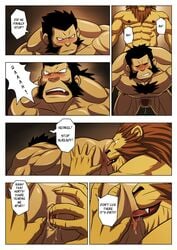 2boys anal anthro anus balls blush comic darius_(fullmetal_alchemist) english_text feline fullmetal_alchemist fur furry gay hairy heinkel human licking lion male male/male male_only muscles oral penis rimming tongue translated yaoi zelo_lee