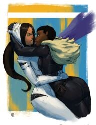 2girls african african_female ass ava_ayala big_ass black_panther_(marvel) black_panther_(series) dark-skinned_female dark_skin female human human_only interracial interracial_yuri kissing latina marvel redblacktac shuri_(marvel) white_tiger_(marvel) yuri