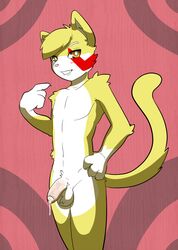 1boy anthro charliecat facial_markings feline fur furry looking_at_viewer male male_only markings munks_(artist) nude penis pose precum smile solo uncut