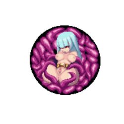 animated blue_hair cum cum_inside king_of_fighters kula_diamond lowres pixel_art rape snk spread_legs tentacle transparent_background