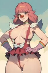 1girls ai_generated clown clown_girl geiru_toneido gyakuten_saiban pussy_wedgie sling_bikini solo suspenders tagme userisbad