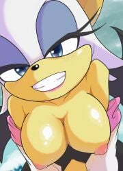 1girls anthro bat blue_eyes breasts breasts_out chiropteran female horny_female kinu_(artist) mobian_(species) rouge_the_bat smile sonic_(series) sonic_the_hedgehog_(series) tagme white_hair