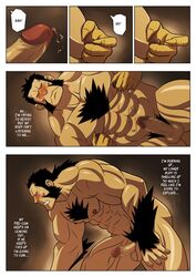 2boys abs anthro balls blood blush comic darius_(fullmetal_alchemist) english_text feline fullmetal_alchemist fur furry gay hairy heinkel human lion male male/male male_only muscles nipple_pinch pecs penis precum translated yaoi zelo_lee