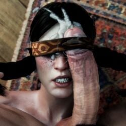 1boy 1girls 3d big_penis black_hair blindfold blindfoldjob cd_projekt_red cock_on_face cum cum_on_face cumshot facial huge_cock large_penis leeterr light-skinned_female light-skinned_male light_skin penis_on_face philippa_eilhart the_witcher_(series) the_witcher_3:_wild_hunt twintails