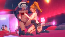 bea_(pokemon) big_ass big_breasts koikatsu lingerie_bra lingerie_only lingerie_panties muscle_girl muscle_tone nintendo pinup pokemon pokemon_ss pov_eye_contact sonia_(pokemon) tan_body tenguyurilove yuri