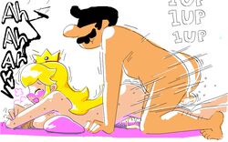 1boy 1girls 1up 2006 blonde_hair blush cum female human male male/female mario mario_(series) minus8 nintendo princess_peach sex straight straight_hair super_mario_bros. sweat white_background