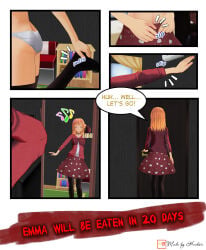 1girl 3d comic dress dress_up english english_text female_only henbor medium_breasts orange_hair solo solo_female vgw_world