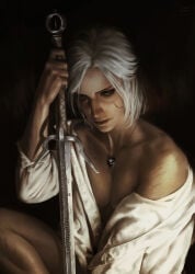 artist_request breasts cd_projekt_red ciri cleavage female nude nude_female scar the_witcher_(series) the_witcher_3:_wild_hunt the_witcher_4 thick_thighs traditional_media_(artwork)