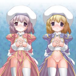 blush female female_only hat high_priest loincloth multiple_girls no_panties pussy ragnarok_online testa thighhighs uncensored