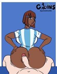 argentina argentina_flag assjob big_ass big_breasts big_lips big_penis blue_eyes bottomless brown_hair brown_skin bubble_butt clothed_sex fifa football_uniform g.lins grabbing_ass grabbing_own_ass half_naked half_nude latina latina_female looking_at_viewer looking_back no_panties nude_male_clothed_female nude_male_partially_clothed_female oc partially_clothed partially_clothed_female pov pov_ass soccer_uniform twerking twerking_on_dick world_cup